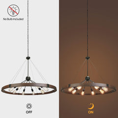 Farmhouse wheel chandelier 8 light metal sputnik pendant light fixture - Franing
