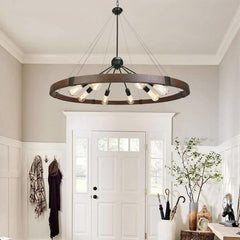 Farmhouse wheel chandelier 8 light metal sputnik pendant light fixture - Franing