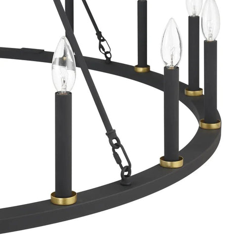 Adriana wagon wheel chandelier, 50-inch diameter, 16-light, brass aged zinc finish, inspired by 19th-century English design