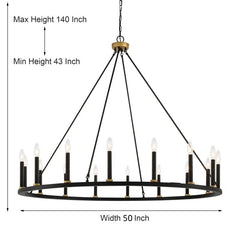 Adriana wagon wheel chandelier, 50-inch diameter, 16-light, brass aged zinc finish, inspired by 19th-century English design