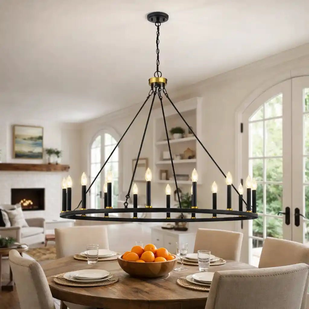 Adriana 19th - C. English - Inspired Wagon Wheel Chandelier: Hand - Finished Iron Statement Light (10 - 20 Lights, 36" - 72") by Franing - Chandelier,SHOP ALL,metal chandelier,Farmhouse