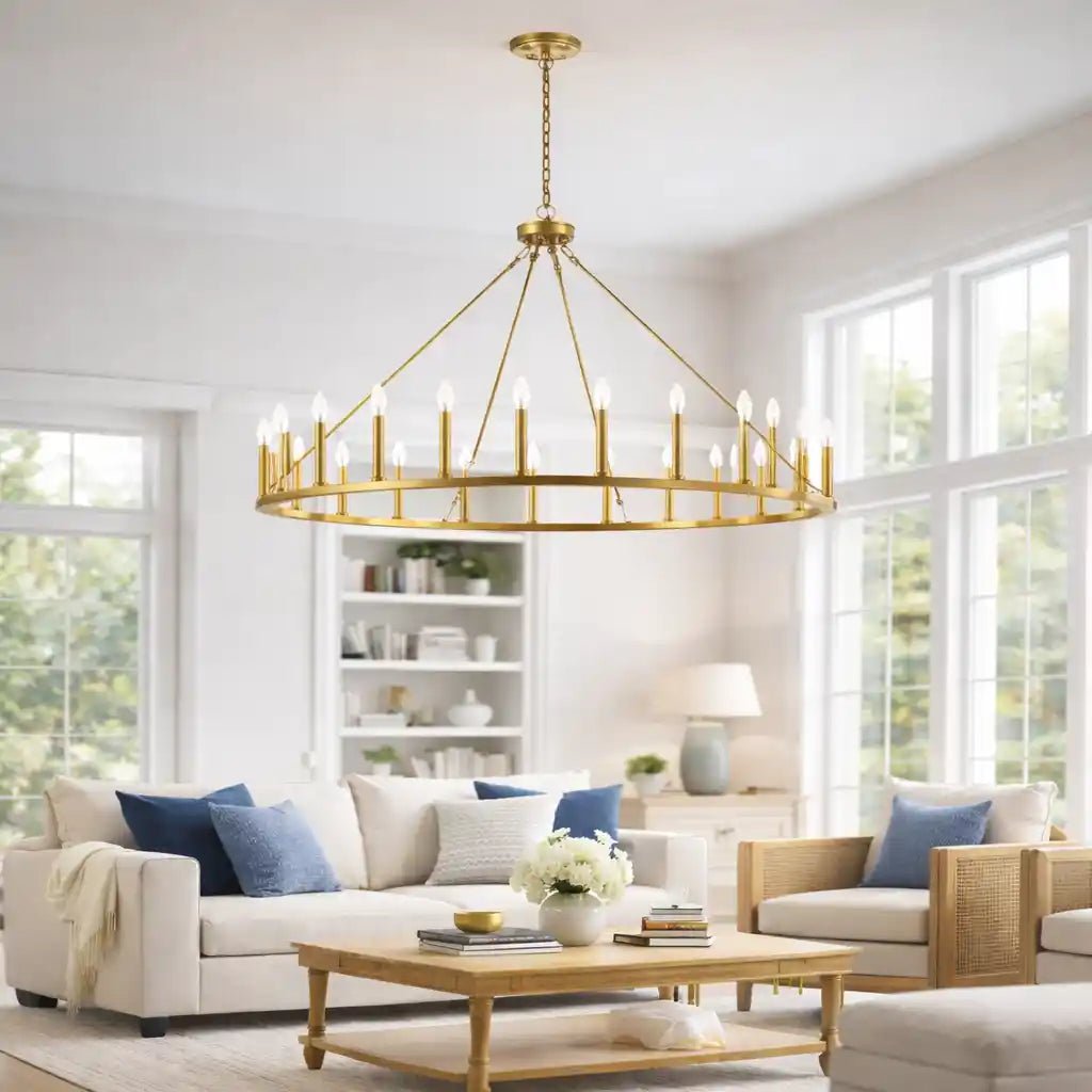 Adriana 19th - C. English - Inspired Wagon Wheel Chandelier: Hand - Finished Iron Statement Light (10 - 20 Lights, 36" - 72") by Franing - Chandelier,SHOP ALL,metal chandelier,Farmhouse