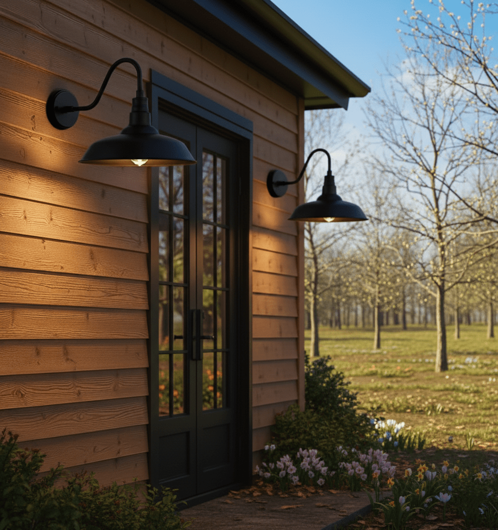 Adriana Matte Black Gooseneck Barn Light - Industrial Farmhouse Wall Sconce (2 - Pack) by Franing - SHOP ALL,WALL,BARN，Metal wall light