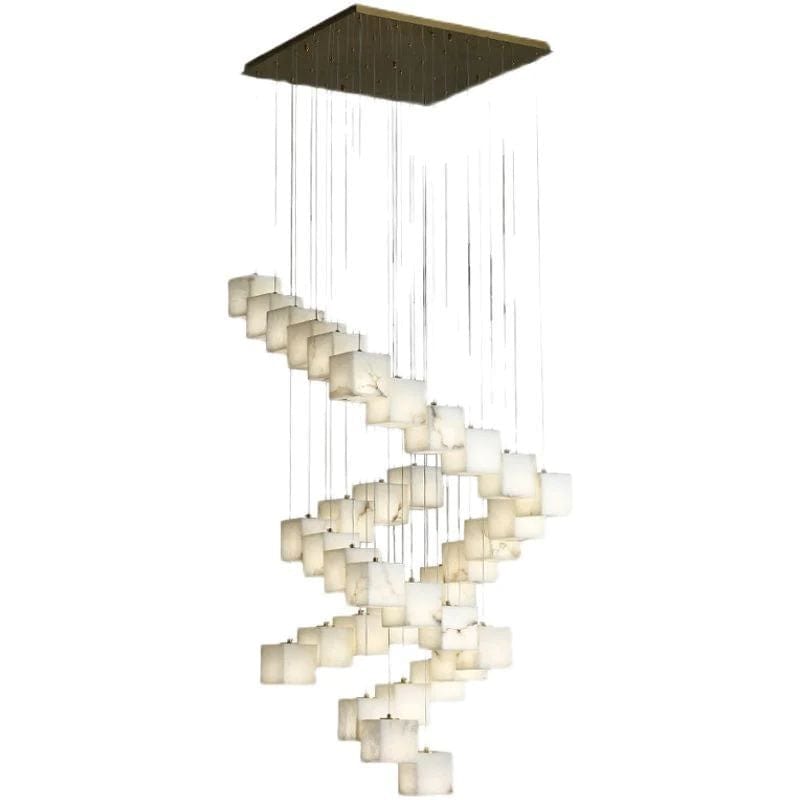Alabaster Cubic Foyer Staircase Long Chandelier by Franing - SHOP ALL,Alabaster,CEILING