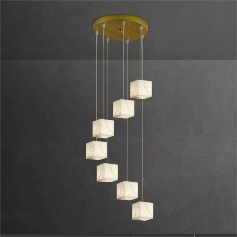 Alabaster Cubic Foyer Staircase Long Chandelier by Franing - SHOP ALL,Alabaster,CEILING