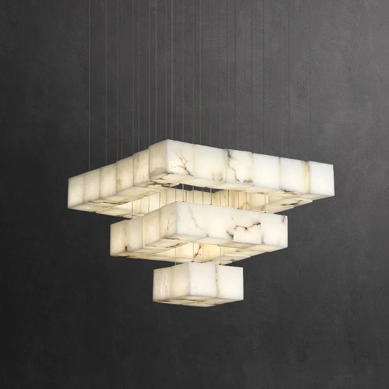 Alabaster Cubic Foyer Staircase Long Chandelier by Franing - SHOP ALL,Alabaster,CEILING