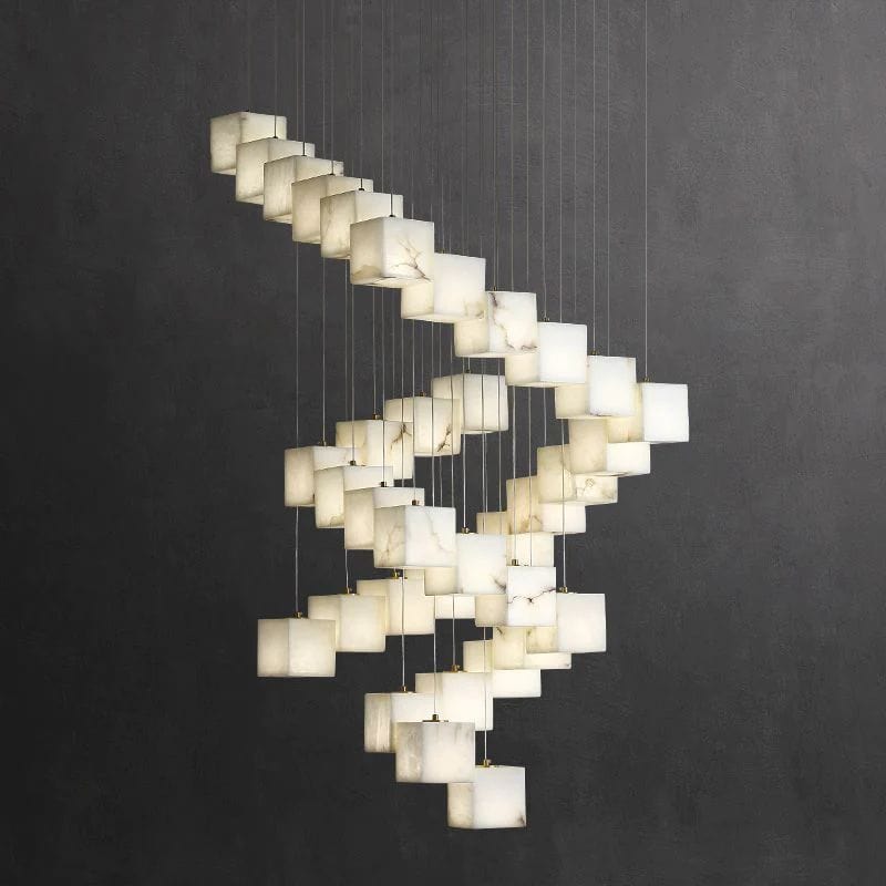 Alabaster Cubic Foyer Staircase Long Chandelier by Franing - SHOP ALL,Alabaster,CEILING