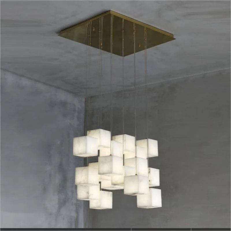 Alabaster Cubic Foyer Staircase Long Chandelier by Franing - SHOP ALL,Alabaster,CEILING