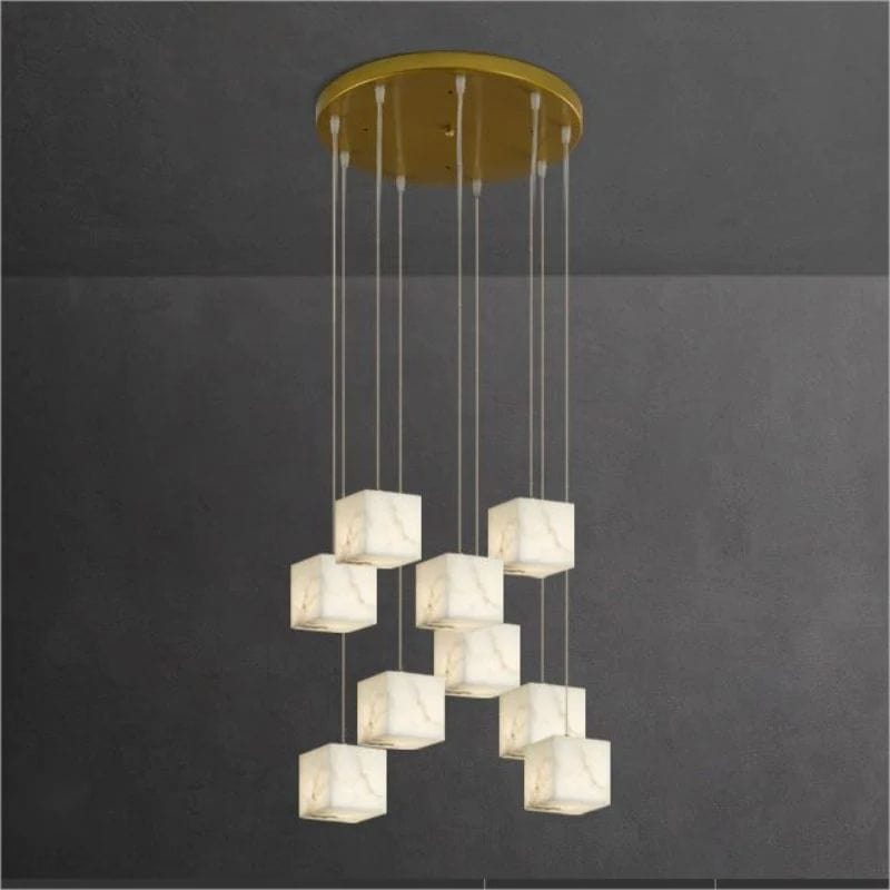 Alabaster Cubic Foyer Staircase Long Chandelier by Franing - SHOP ALL,Alabaster,CEILING