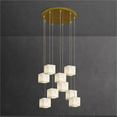 Alabaster Cubic Foyer Staircase Long Chandelier by Franing - SHOP ALL,Alabaster,CEILING