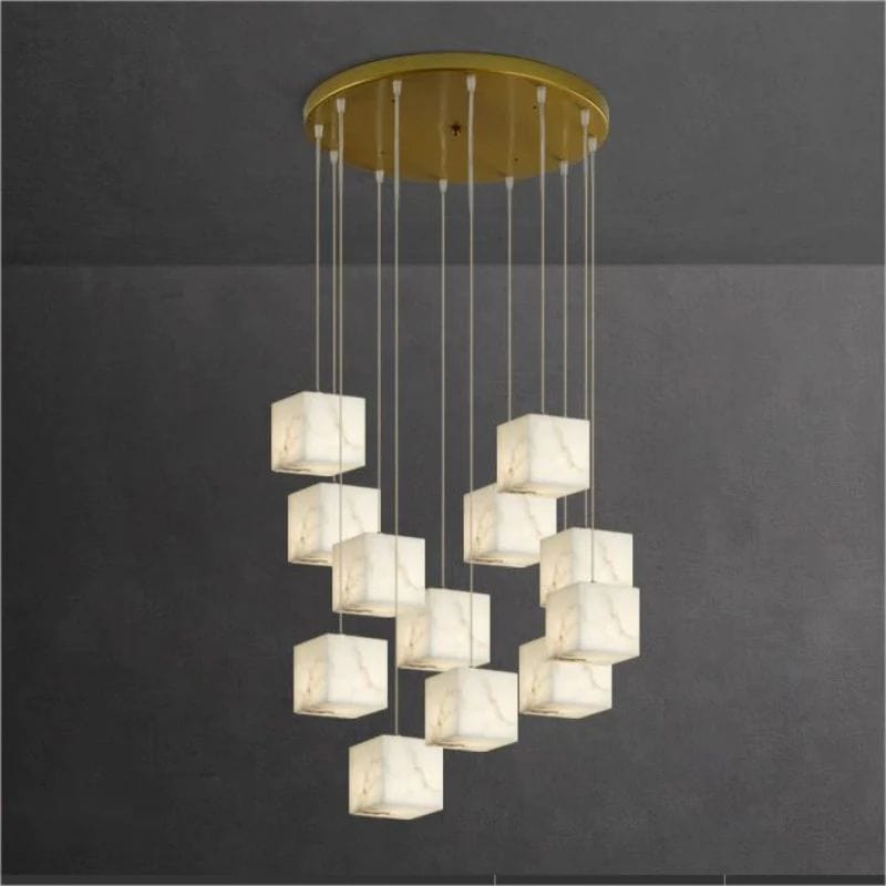 Alabaster Cubic Foyer Staircase Long Chandelier by Franing - SHOP ALL,Alabaster,CEILING