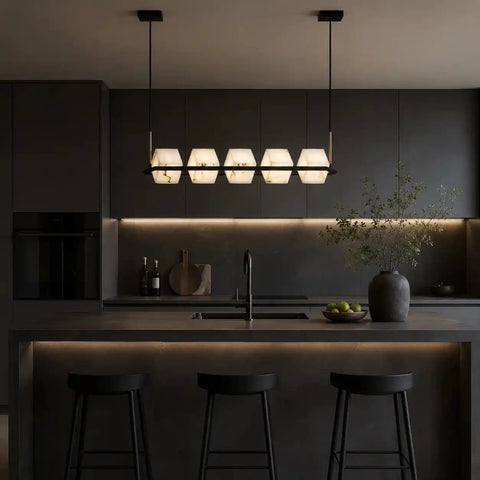 Alabaster Cubic Linear Chandelier for Dining Room & Kitchen Island by Franing - Chandelier .SHOP ALL .Alabaster，Island counter/dining room