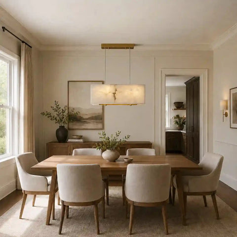 Alabaster Cubic Linear Chandelier for Dining Room – Modern Brass Stone Pendant Light by Franing - Chandelier .SHOP ALL .Alabaster，Island counter/dining room