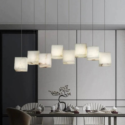 Alabaster Cubic Rectangular Pendant by Franing - Chandelier .SHOP ALL .Alabaster，Island counter/dining room