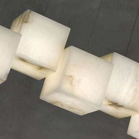 Alabaster Cubic Rectangular Pendant by Franing - Chandelier .SHOP ALL .Alabaster，Island counter/dining room
