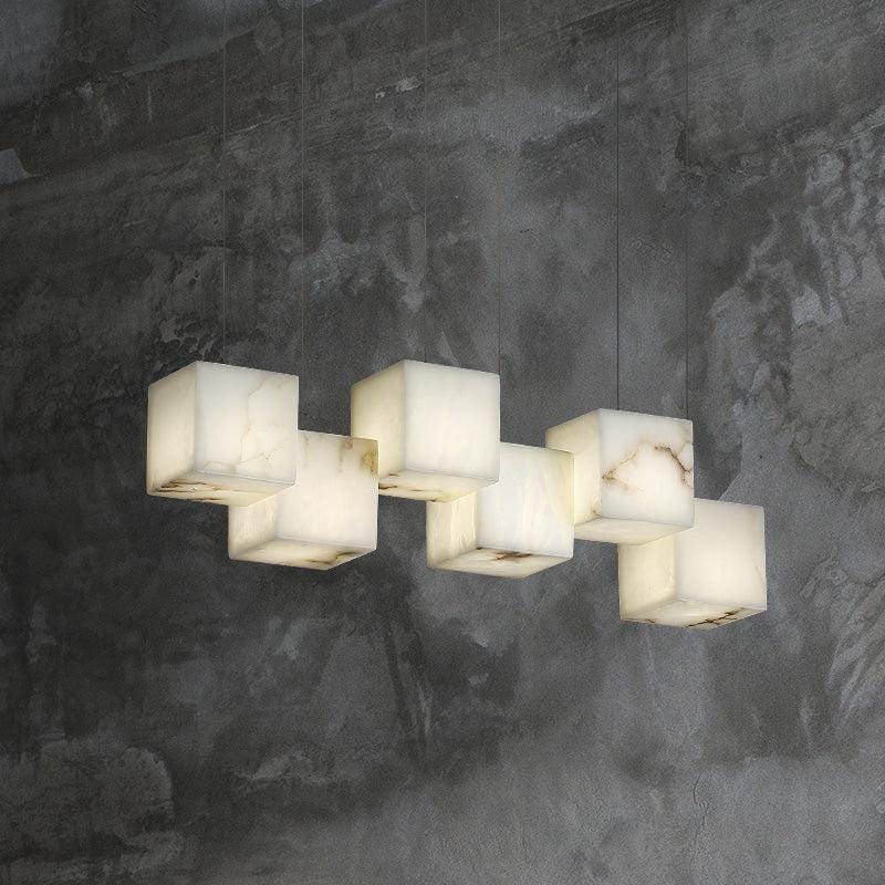 Alabaster Cubic Rectangular Pendant by Franing - Chandelier .SHOP ALL .Alabaster，Island counter/dining room