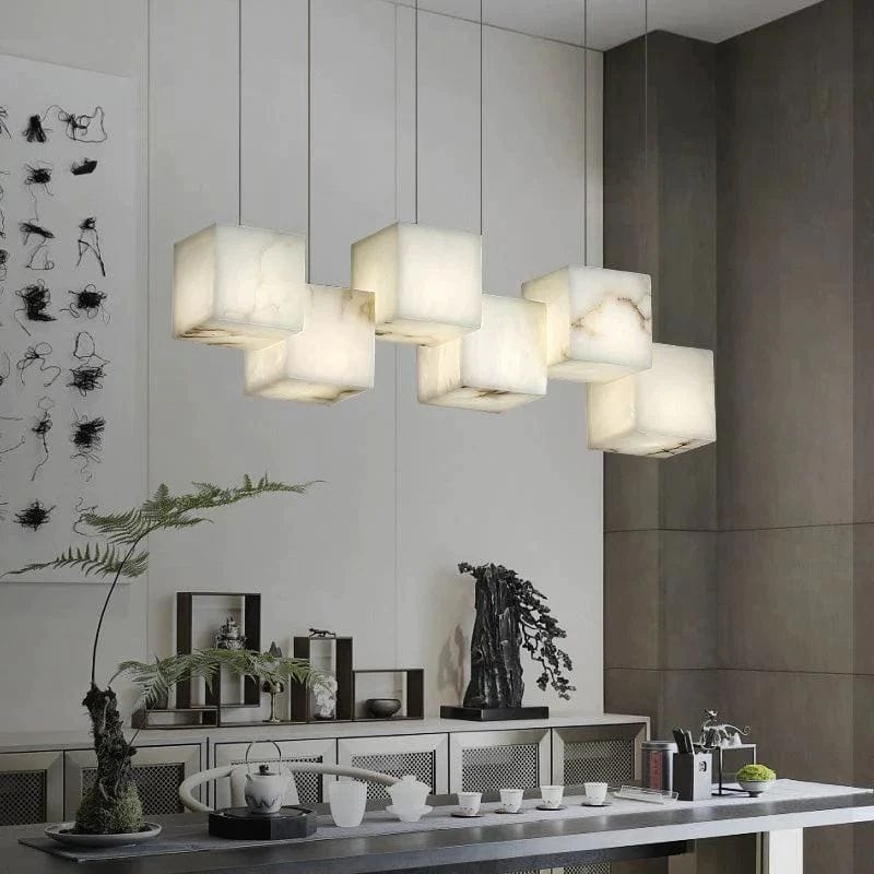 Alabaster Cubic Rectangular Pendant by Franing - Chandelier .SHOP ALL .Alabaster，Island counter/dining room