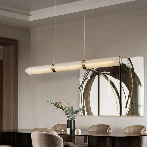 Alabaster Cylindrical Chandelier by Franing - Chandelier .SHOP ALL .Alabaster，Island counter/dining room