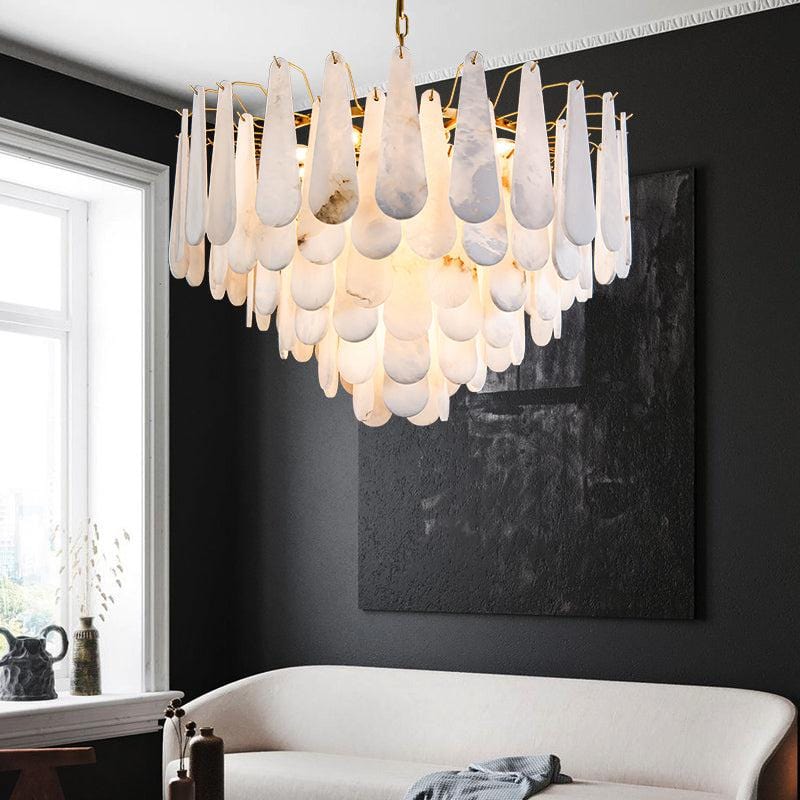 Alabaster Feathery Chandelier by Franing - Chandelier .SHOP ALL .Alabaster
