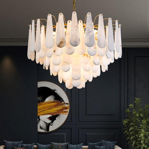 Alabaster Feathery Chandelier by Franing - Chandelier .SHOP ALL .Alabaster