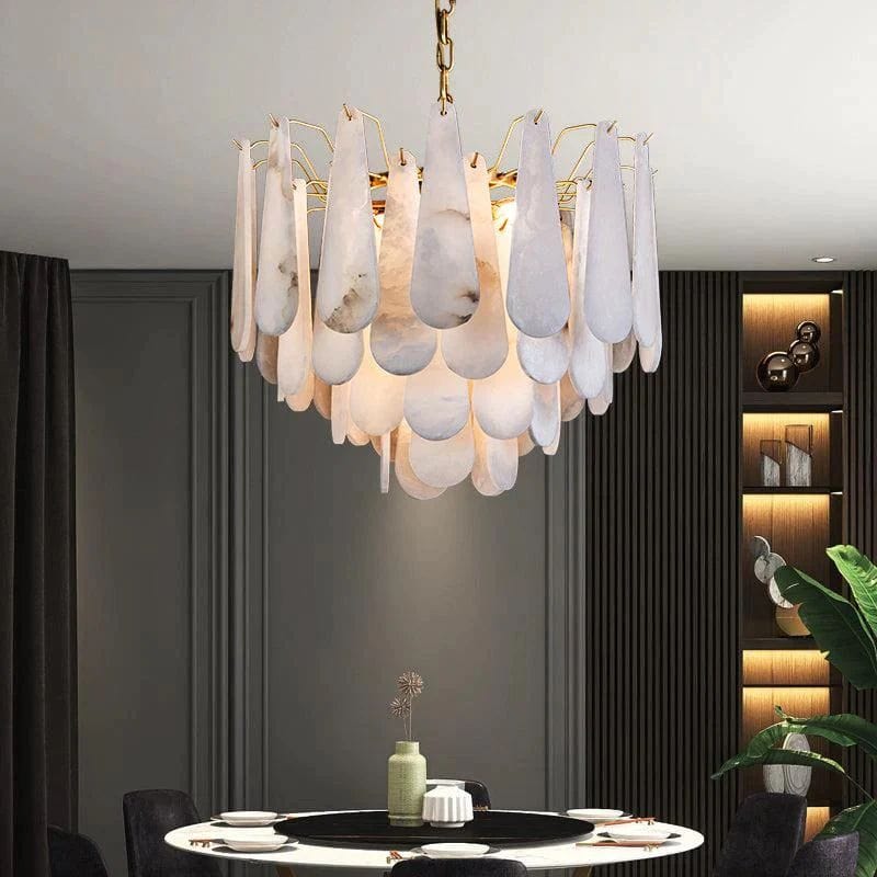 Alabaster Feathery Chandelier by Franing - Chandelier .SHOP ALL .Alabaster