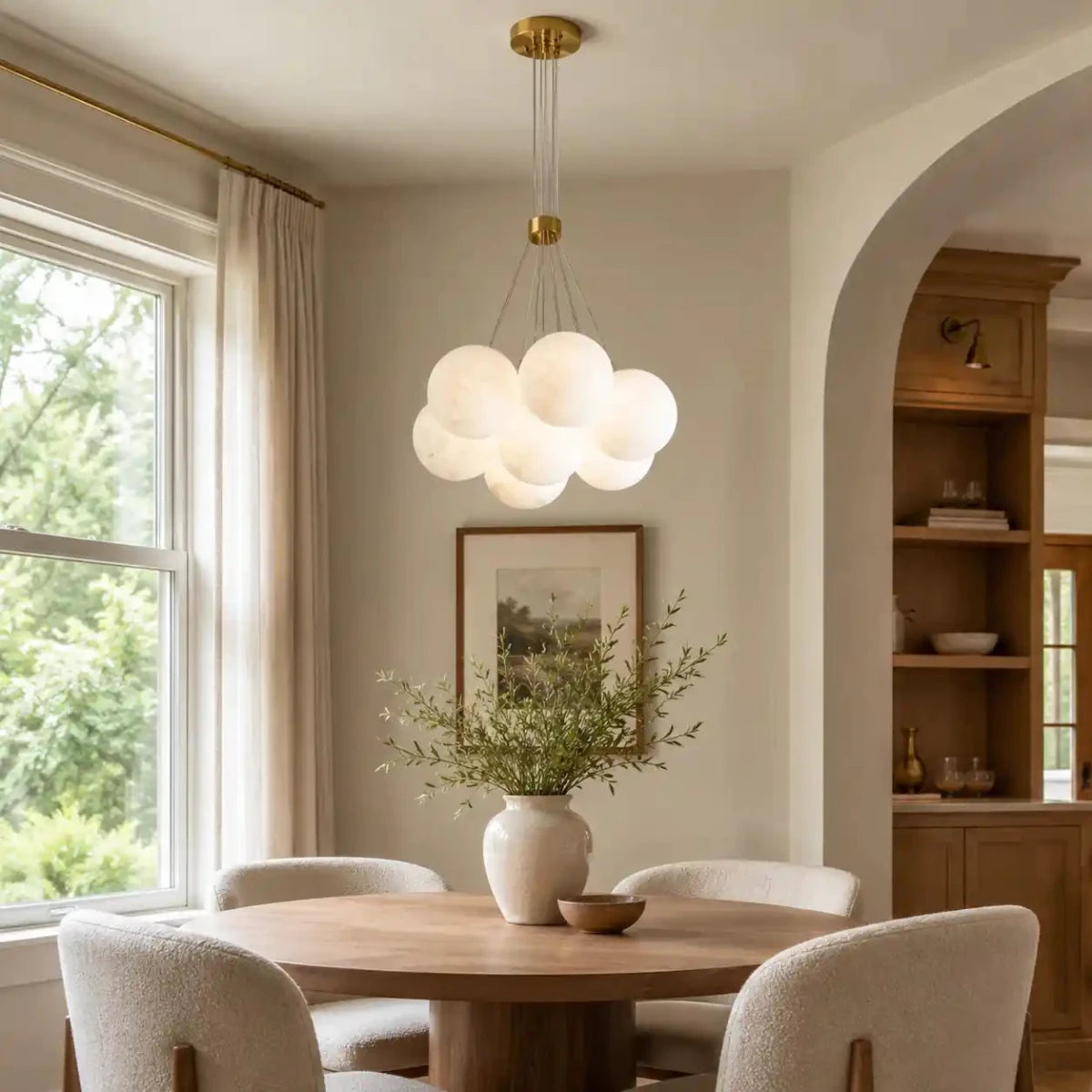 Alabaster Globe Chandelier – Brass Multi-Light Pendant for Dining Room, Bedroom & Foyer by Franing - Chandelier .SHOP ALL .Alabaster