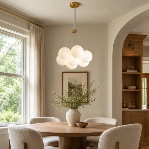 Alabaster Globe Chandelier – Brass Multi-Light Pendant for Dining Room, Bedroom & Foyer by Franing - Chandelier .SHOP ALL .Alabaster