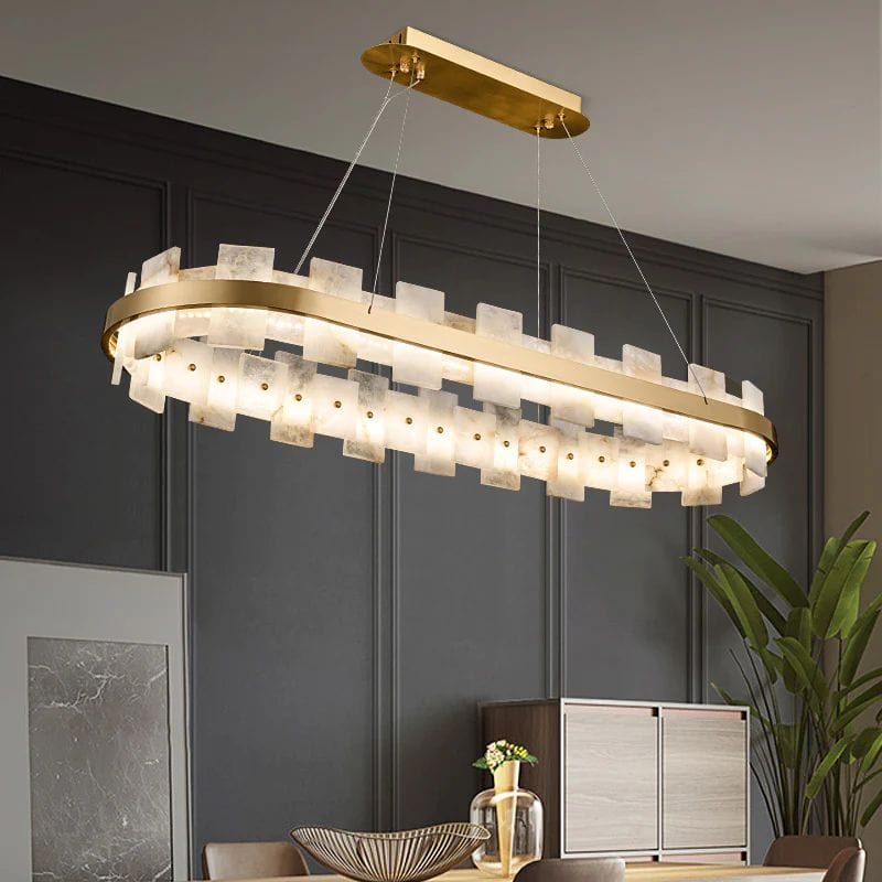 Alabaster Globe Modern Oval Chandelier by Franing - Chandelier .SHOP ALL .Alabaster，Island counter/dining room