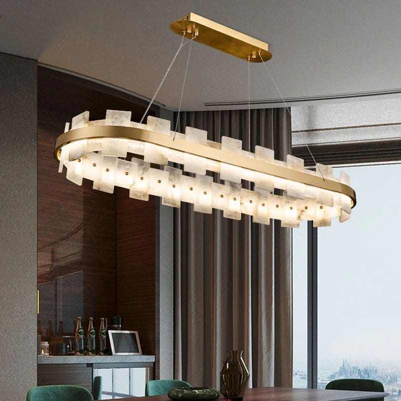 Alabaster Globe Modern Oval Chandelier by Franing - Chandelier .SHOP ALL .Alabaster，Island counter/dining room