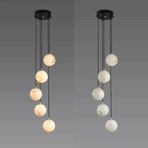 Alabaster Globe Wavy Chandelier by Franing - SHOP ALL,CEILING,Alabaster