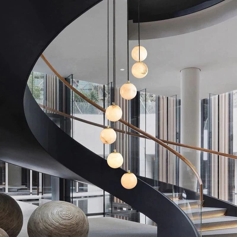 Alabaster Globe Wavy Chandelier by Franing - SHOP ALL,CEILING,Alabaster