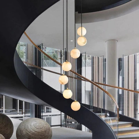 Alabaster Globe Wavy Chandelier by Franing - SHOP ALL,CEILING,Alabaster