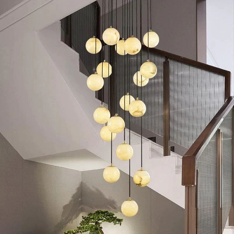 Alabaster Globe Wavy Chandelier by Franing - SHOP ALL,CEILING,Alabaster