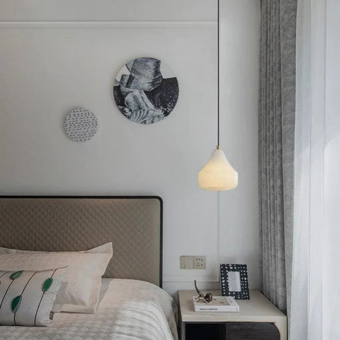Alabaster Hat Pendant Light Over Nightstand by Franing - SHOP ALL,pendant,Alabaster