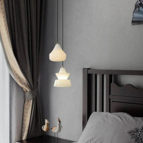 Alabaster Hat Pendant Light Over Nightstand by Franing - SHOP ALL,pendant,Alabaster