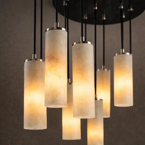 Alabaster Modern Cylindrical Round Chandelier by Franing - SHOP ALL,CEILING,Alabaster