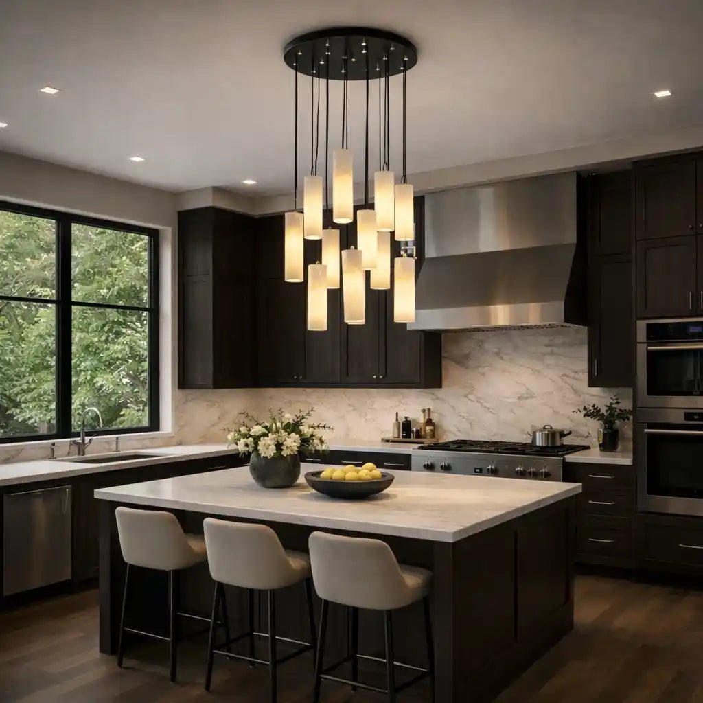 Alabaster Modern Cylindrical Round Chandelier by Franing - SHOP ALL,CEILING,Alabaster