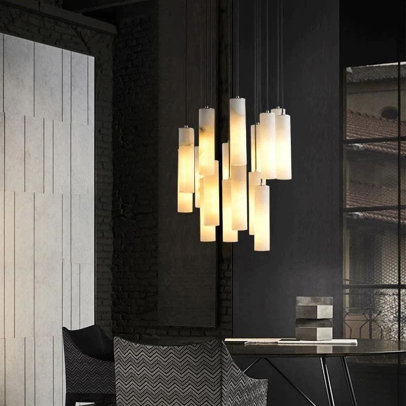 Alabaster Modern Cylindrical Round Chandelier by Franing - SHOP ALL,CEILING,Alabaster