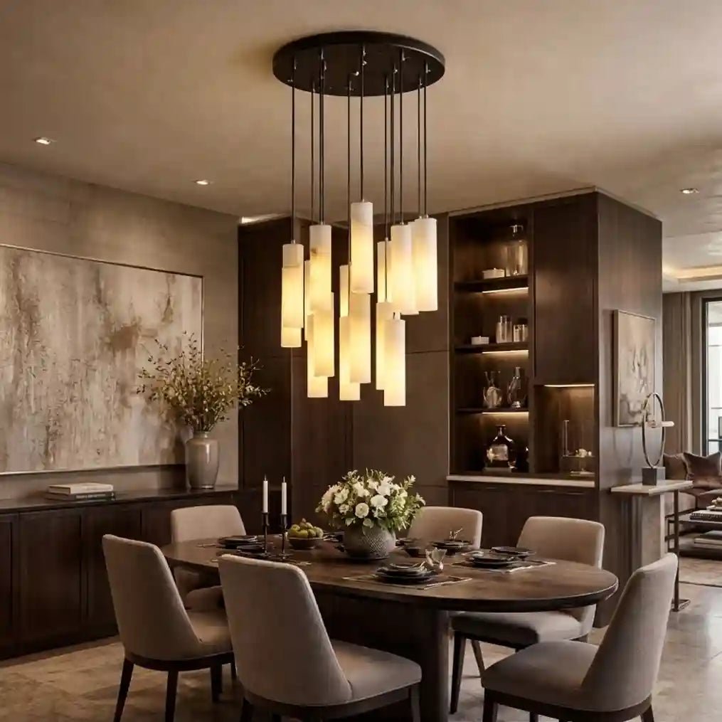 Alabaster Modern Cylindrical Round Chandelier by Franing - SHOP ALL,CEILING,Alabaster