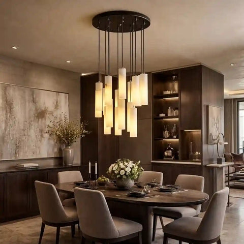 Alabaster Modern Cylindrical Round Chandelier by Franing - SHOP ALL,CEILING,Alabaster