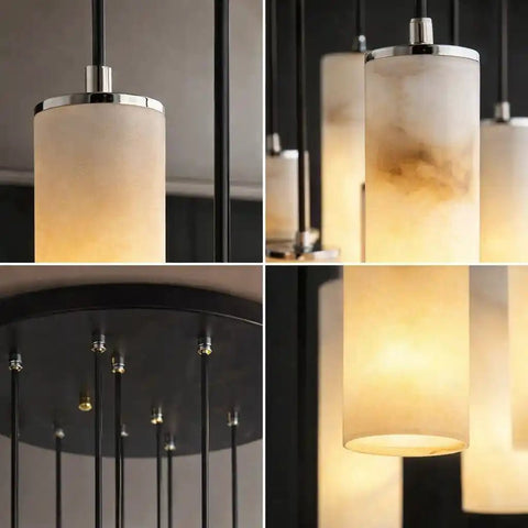 Alabaster Modern Cylindrical Round Chandelier by Franing - SHOP ALL,CEILING,Alabaster