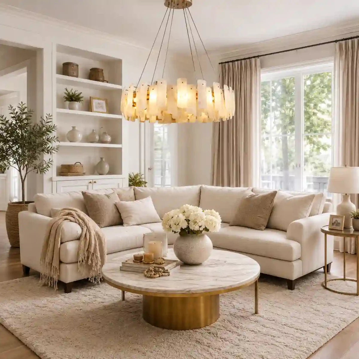 Alabaster Round Chandelier – Modern Statement Light for Living Room & Dining Room by Franing - Chandelier .SHOP ALL .Alabaster