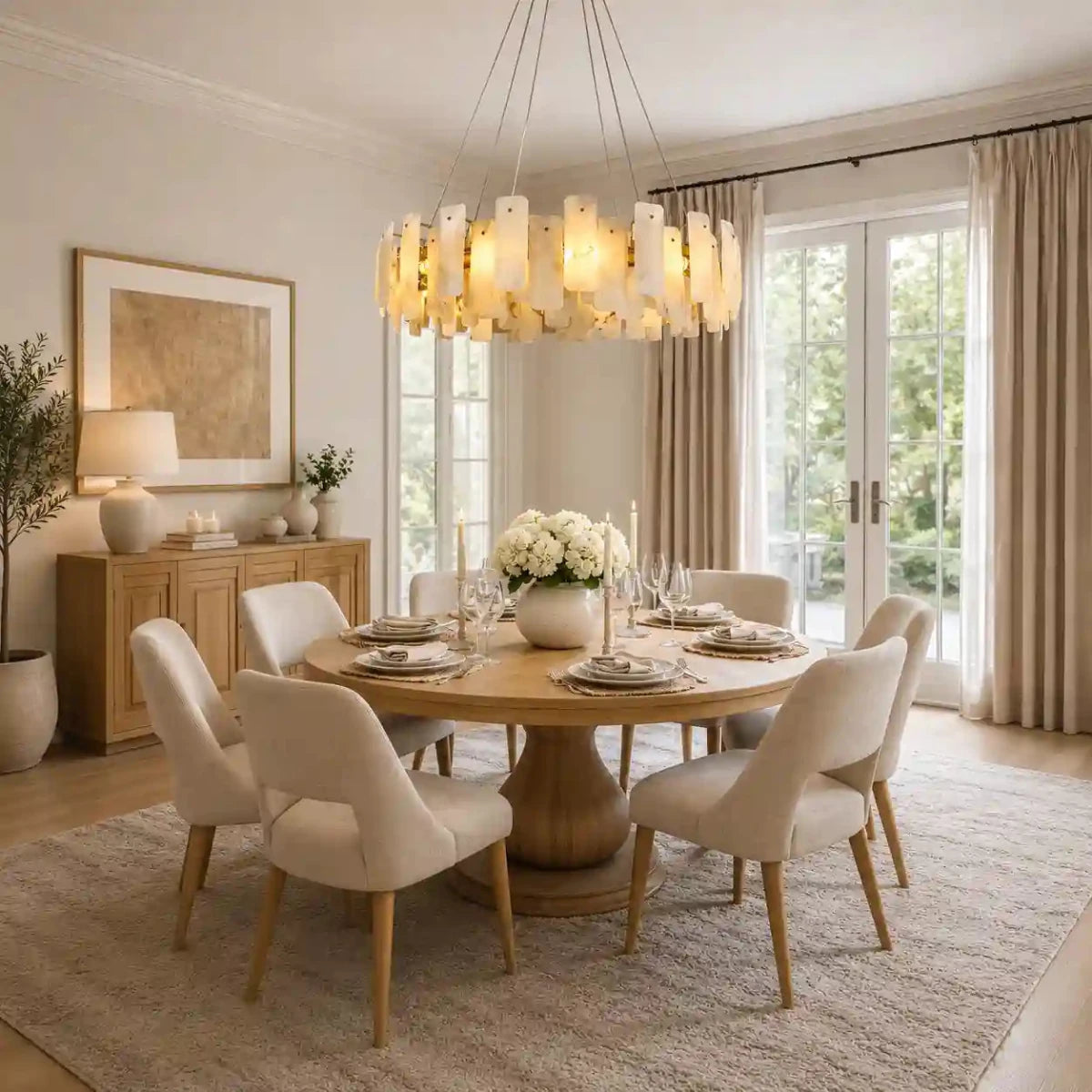 Alabaster Round Chandelier – Modern Statement Light for Living Room & Dining Room by Franing - Chandelier .SHOP ALL .Alabaster