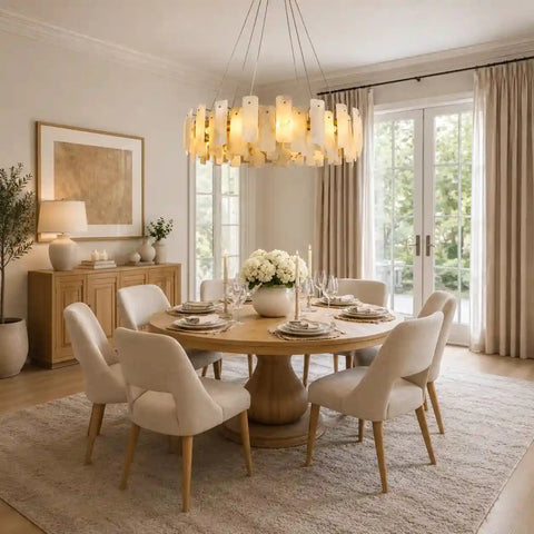 Alabaster Round Chandelier – Modern Statement Light for Living Room & Dining Room by Franing - Chandelier .SHOP ALL .Alabaster