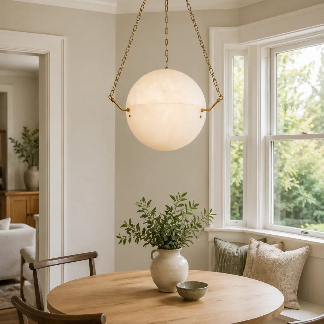 Alabaster Sphere Suspension Lamp, Pendant Kitchen Island Lamp by Franing - SHOP ALL,pendant,Alabaster