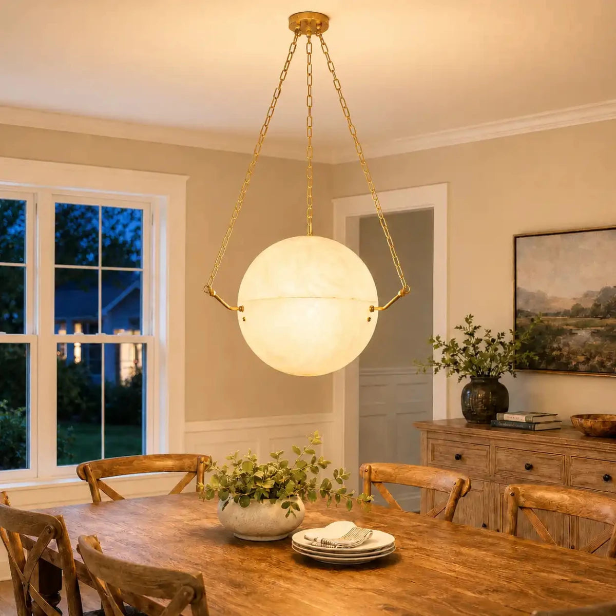Alabaster Sphere Suspension Lamp, Pendant Kitchen Island Lamp by Franing - SHOP ALL,pendant,Alabaster