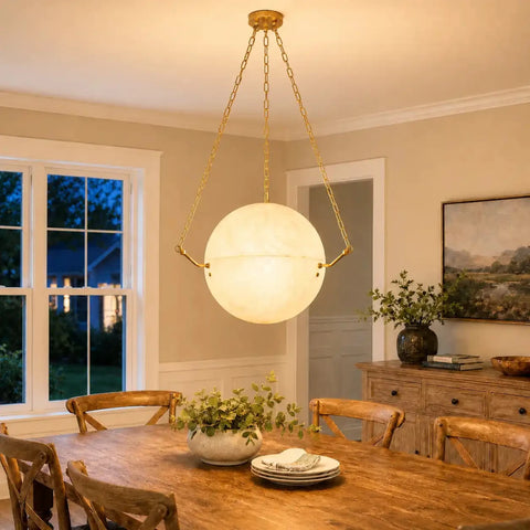 Alabaster Sphere Suspension Lamp, Pendant Kitchen Island Lamp by Franing - SHOP ALL,pendant,Alabaster