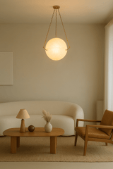 Alabaster Sphere Suspension Lamp, Pendant Kitchen Island Lamp by Franing - SHOP ALL,pendant,Alabaster