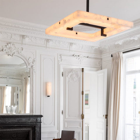 Amelia Square Alabaster Living Room Chandelier by Franing - Chandelier .SHOP ALL .Alabaster