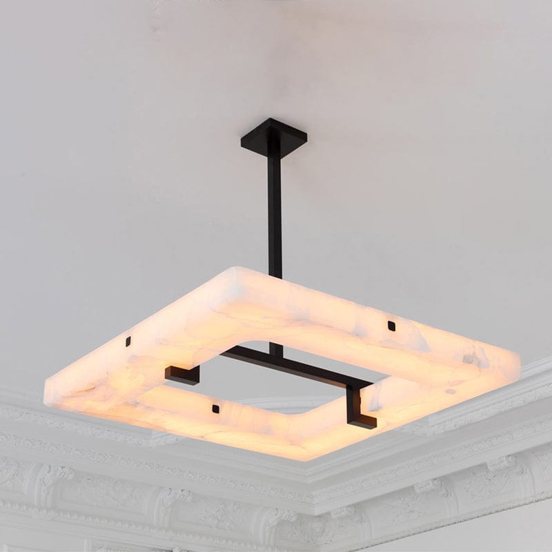 Amelia Square Alabaster Living Room Chandelier by Franing - Chandelier .SHOP ALL .Alabaster